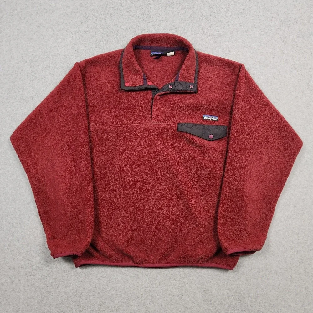 Vintage Patagonia Synchilla Mens Medium Red Pullover Snap T Fleece 90s
